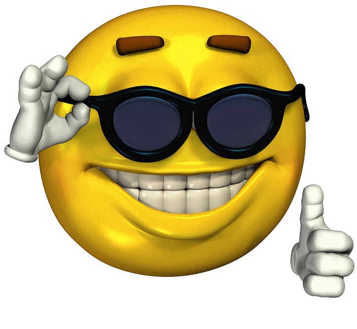 Emoji sorridente con occhiali da sole e pollice in su